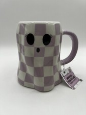Taza Hippie Fantasma Domingo Mañana Púrpura Y Blanco Cuadros Halloween TikTok Viral