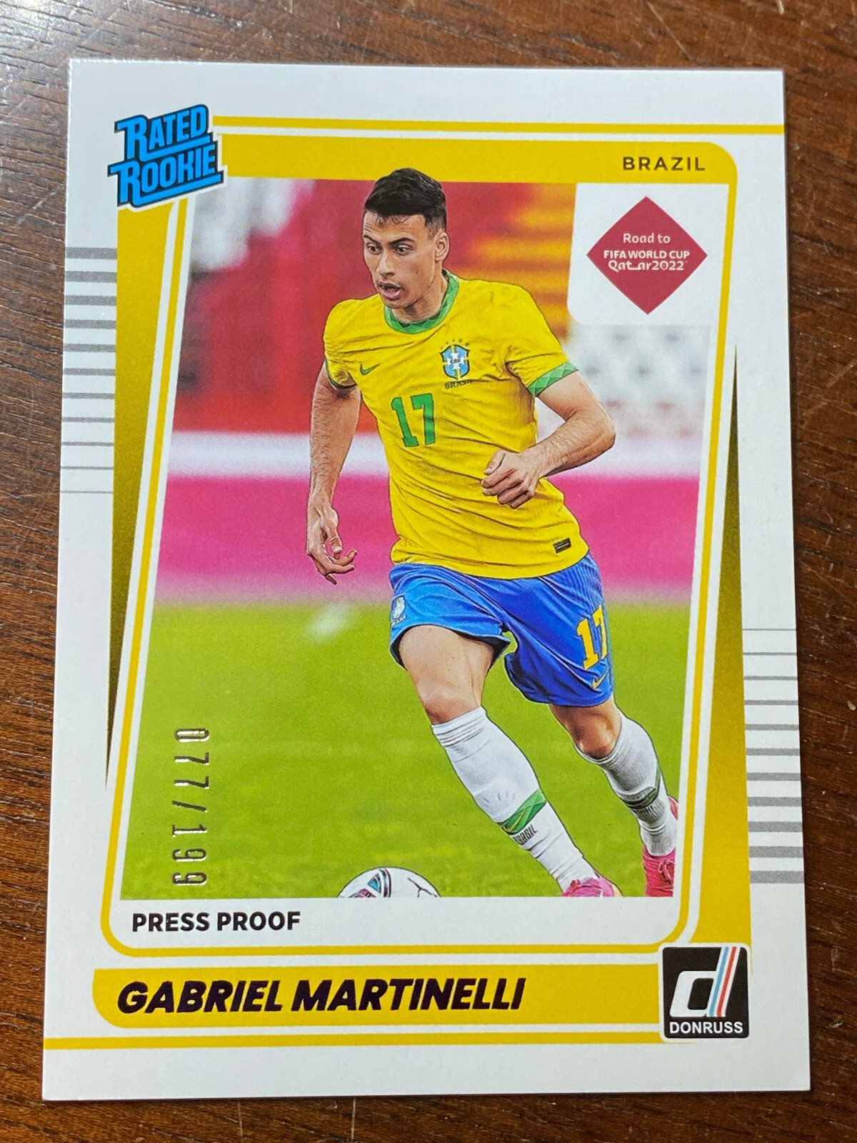 2021-22 Donruss Soccer Gabriel Martinelli Purple Press Proof /199 Brazil RC #182