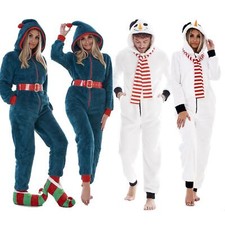 Adults Novelty 3D Snowman Elf Snuggle Fleece Warm Hooded Onesee Xmas Gift