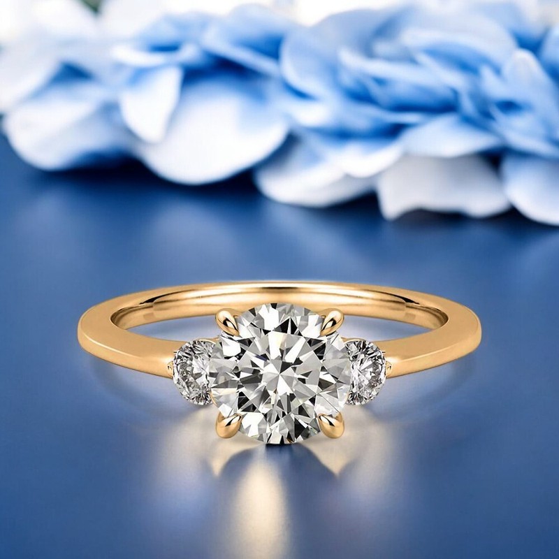 Diamond Ring Gold Lab Grown IGI Round Cut 14k Yellow 1.30 Carat E F VVS