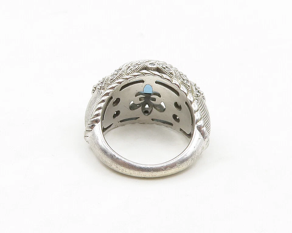 JUDITH RIPKA 925 Sterling Silver Vintage Blue White Topaz Band Ring Sz 6 RG17707 - Image 4 of 4