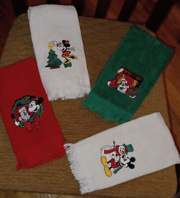 Mickey & Co Set of 4 Embroidered Mickey Mouse - Minnie Mouse - Pluto Hand Towels