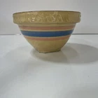 McCoy Yellow Ware Pink and Blue Stripes Pie Crust Rim Mixing Bowl 7 1/2"