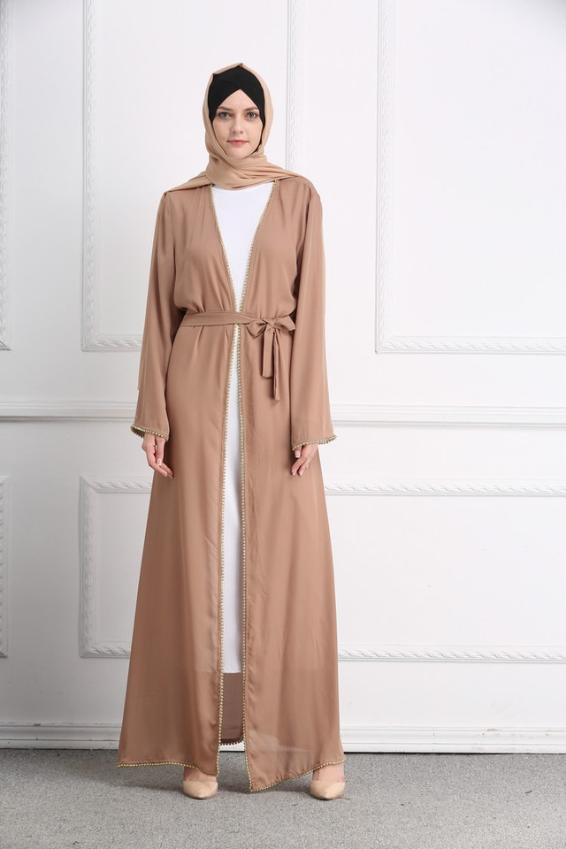 Women's Dubai Abaya – Open Front Kaftan Cardigan, Long Sleeve Muslim Robe Maxi Gown