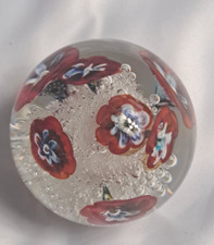 GLASS PAPER WEIGHT FLOWERS EGG SHAPED