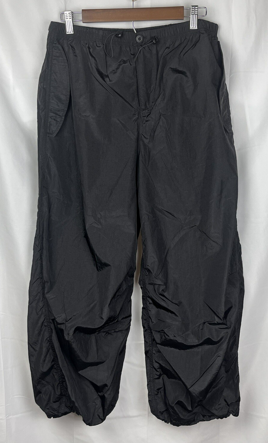 NWT AS REVIVAL Black Cargo Parachute Pants Y2K Baggy Streetwear Rave Womens Size M
