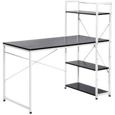 Computer Desk Laptop Table with 4-tier Bookshelf  Metal Frame Black - White