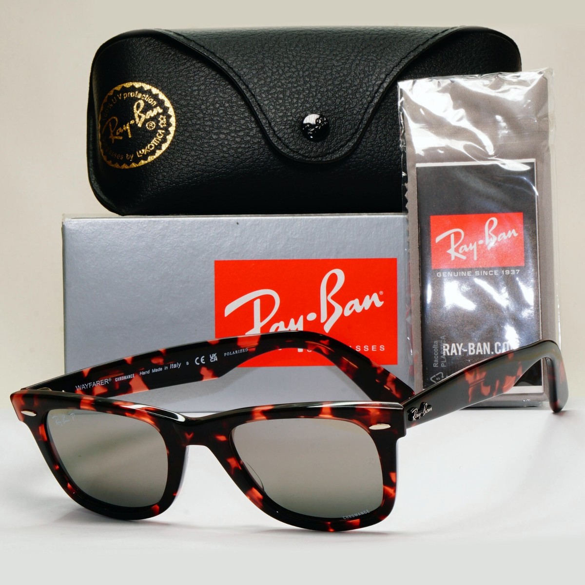 Ray-Ban Sunglasses Wayfarer Polarised Chromance Brown Havana RB
