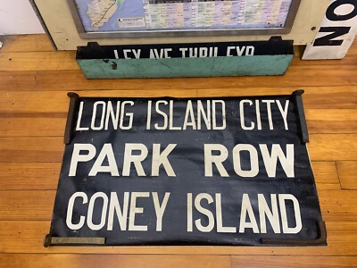 NYC BUS ROLL SIGN 28'' WIDE LONG ISLAND CITY CONEY ISLAND BROOKLYN PARK ROW NY