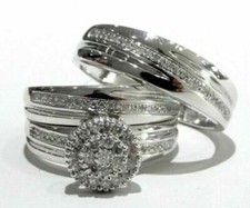 Lab Created 14K White Gold Over His Her Diamo...