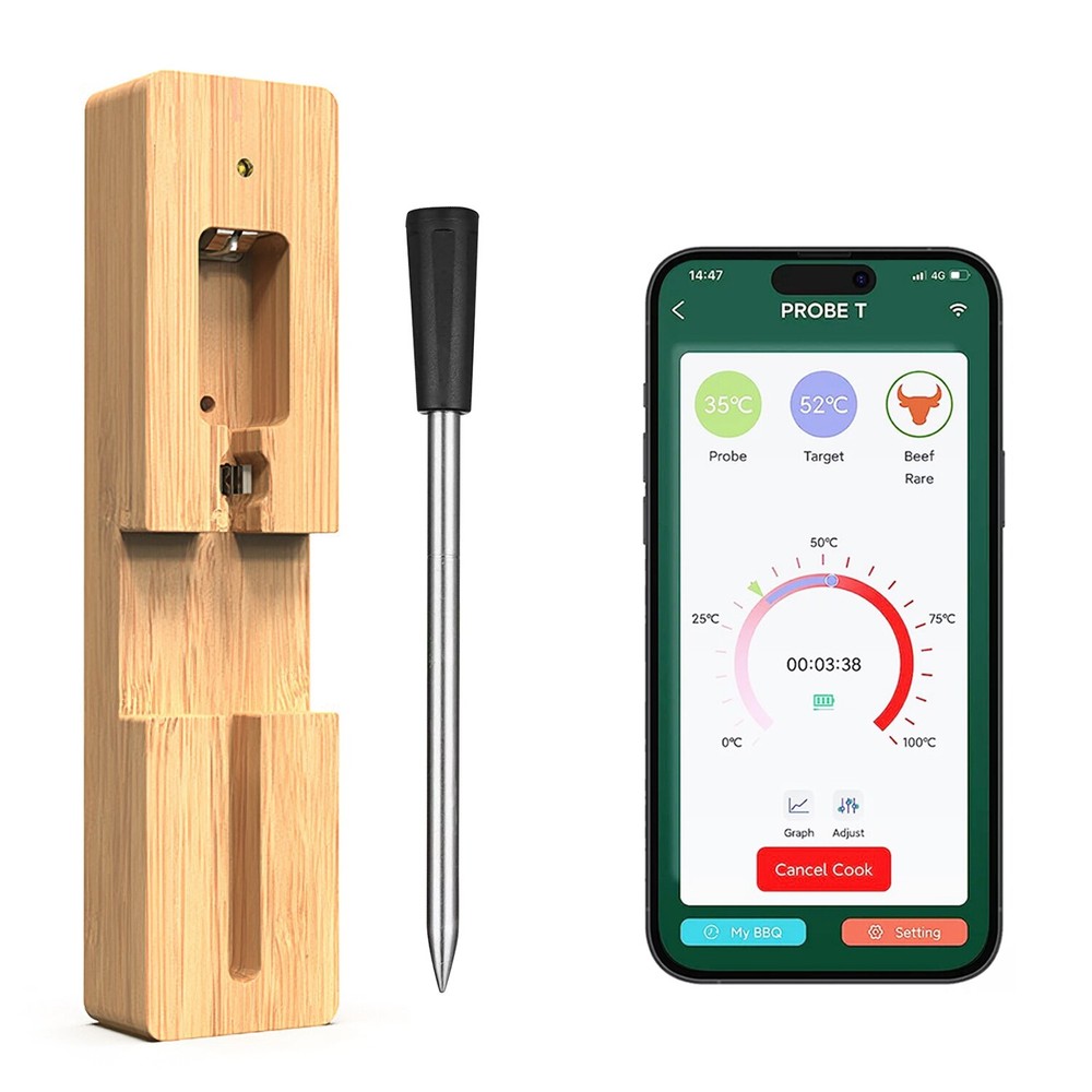 Meat Thermometer -Range Wireless Food Thermometer, Temp Monitor w/ Dual Probes