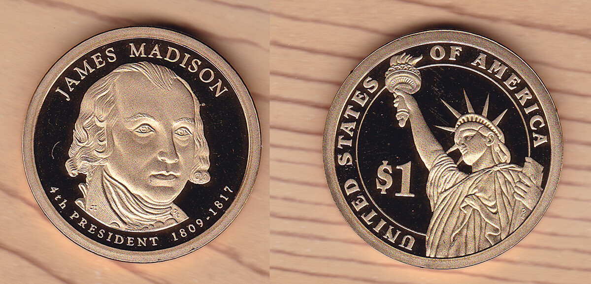 2007-S プルーフジェームス マディソンドル-NGC69カメオ！ 2007-S $1 President JAMES MADISON Presidential Golden Proof Dollar