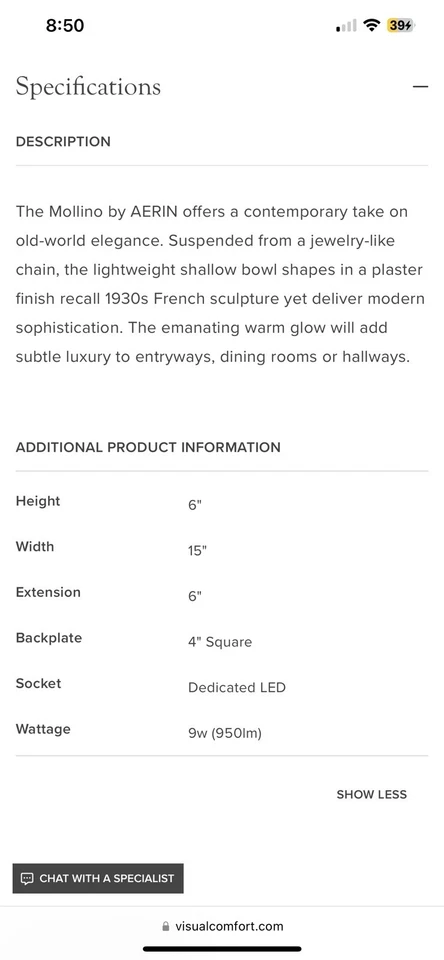 Arandela de parede Visual Comfort gesso branco Aerin Mollino em camadas - Imagem 2 de 4