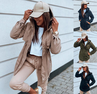 Parka Übergangsjacke Kapuze Casual Zipp Unifarben Damen DSTREET S-2XL