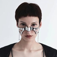 Cosplay Punk Metal Mechanical Style Nose Half Face Decor Halloween Mask Bar Prop