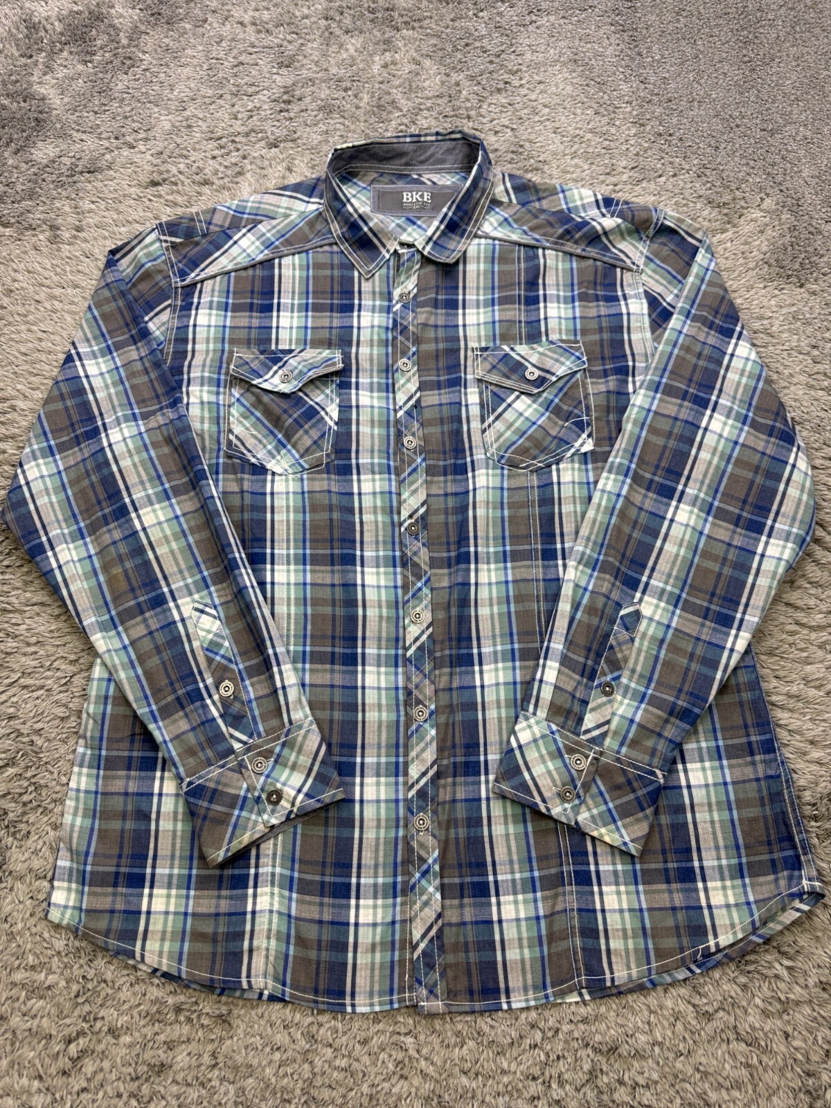 Buckle BKE Shirt Men 2XL Gray Plaid Western Athletic Fit Long Sleeve Button Up