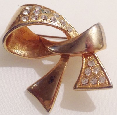 Broche Vintage Ronde Couleur Or - Cristaux Type Diamant Et Améthyste - Brillance Années 50/60