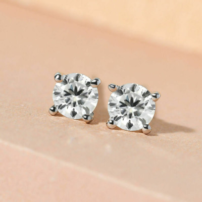 1 TCW runder weißer Moissanit Solitär Anhänger ohne Kette in 14K Weißgold vergoldet