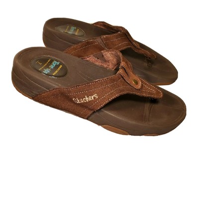 Skechers Tone-Ups MoonRock Brown Thong Sandals Leather Flip Flops Women 8.5 UK 7 | eBay