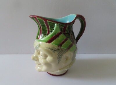 Antique Sarreguemines 658 French Majolica Jester Head Pitcher  / Jug