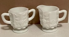 Westmoreland Milk Glass Paneled Grape Creamer and Sugar Bowl Set
