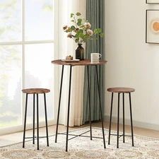 VECELO 3pcs Round Bar Table & Stools Set Counter Height Wood Top for Dining Room