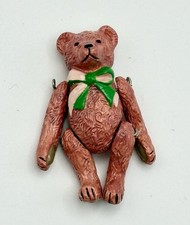 Hantel Victorian Miniatures Jointed Pewter Pink Teddy Bear with Green Bow
