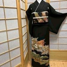 6477 Japanese Tomesode Kimono Vintage Womens Silk Fabric Robe Kimono only sold