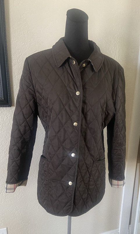 Burberry Women's Chocolate Quilted Jacket Diamond Quilting Button Closure Sz M