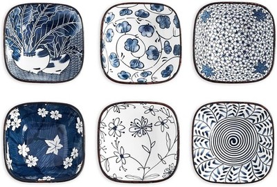 Keramik Square Dipping Bowl Set, Blau und Weiß 95ml Sojasauce Dish Set von 