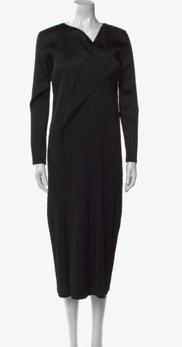 Pleats Please Issey Miyake black long sleeve pleated maxi dress