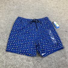 Nautica Swim Shorts Mens Medium Blue Flag Print Performance Stretch Trunks