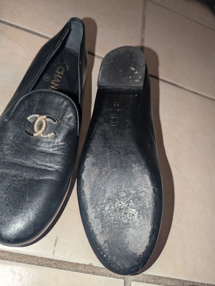 Chanel Mocasines Auténticos Negros Mocasines Cuero Talla 36 Foto 4 de 4