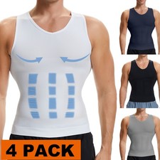 4 Pack Men Body Shaper Slimming Shirt Tummy Vest Compression Base Layer Tank Top
