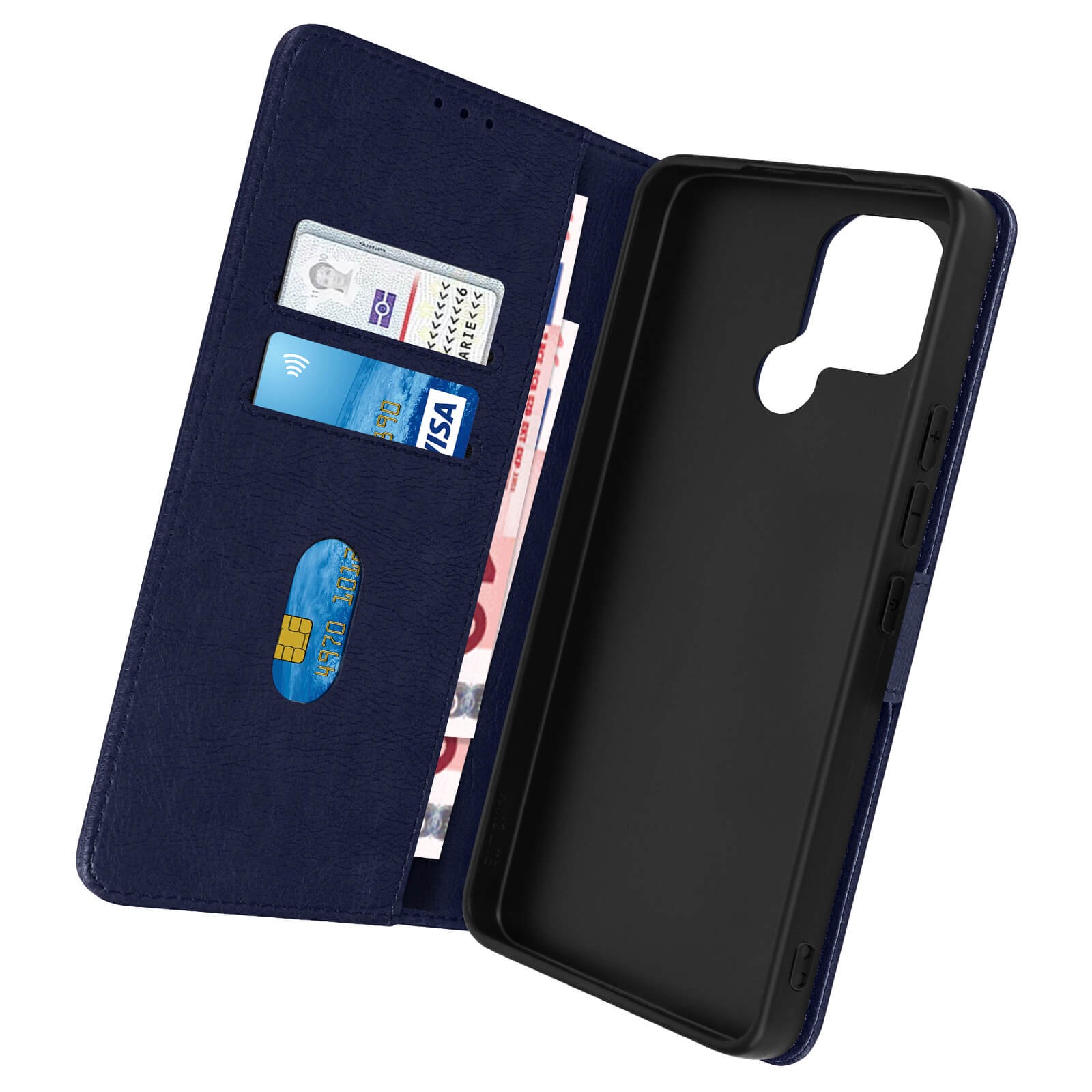 Coque Xiaomi Redmi A1 et A2 avec porte-carte et support vidéo bleu