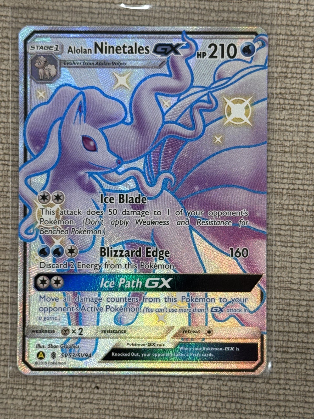 Alolan Ninetales GX SV53/SV94 Hidden Fates Full Art Shiny Pokemon TCG NM