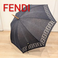 FENDI Zucca 50 cm Long Umbrella FF Logo Black Sun Parasol Rare Authentic