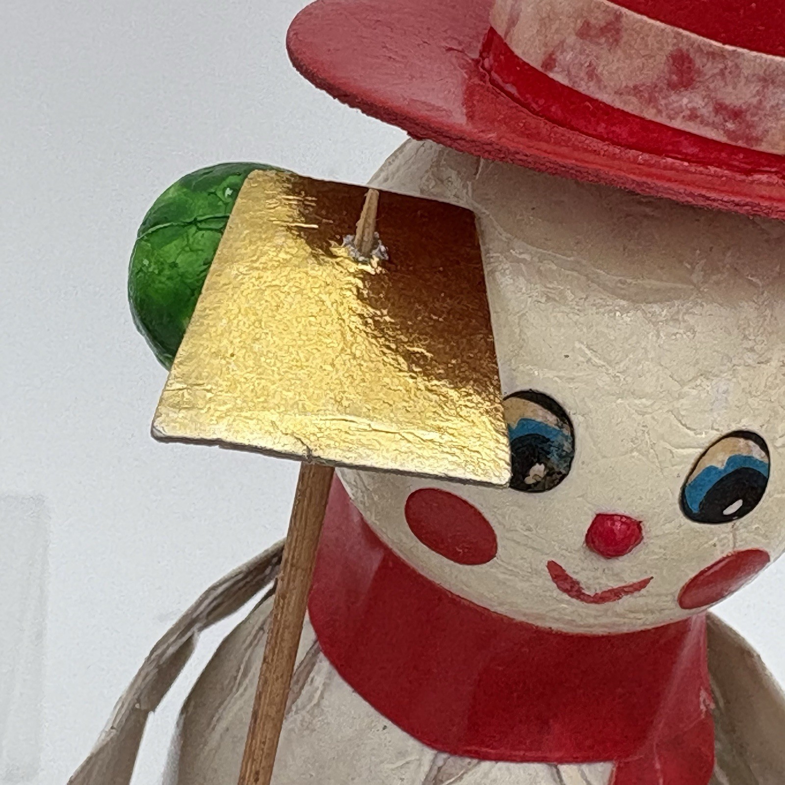 Vintage 1960s Taiwan Paper Mache Snowman Ornaments Set of 7 Red Hat Christmas