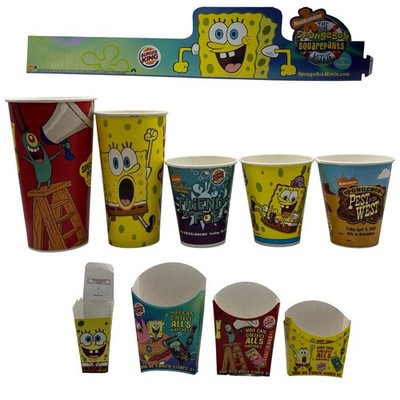 10 Piece Set 2004-08 Spongebob Burger King Promotional Cups, Fry Box, Crown  