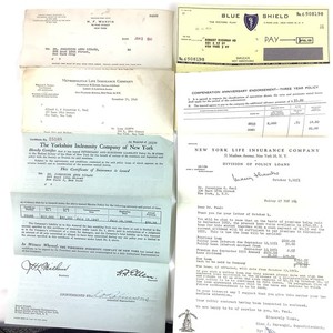 Vintage Insurance Document Lot Of 8 1943-59 NY Life Blue Cross & Shield Met Life