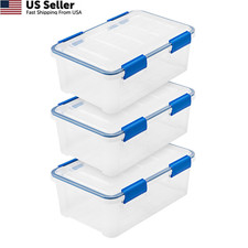 IRIS USA WeatherPro 16 Qt Storage Bins with Lids, 3 16 Qt. - 3 Pack, Blue