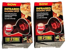 Exo Terra Infrared Basking Spot Lamps -2x 50w Max Heat for Reptiles - PT2141