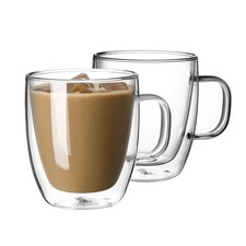 12.5 oz Double Wall Glass Coffee Mugs Set of 2 - Insulated for Espresso, Latt...