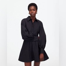 Madewell NWT Seamed Long Sleeve Mini Shirtdress in Poplin Size 8 in Jet Black