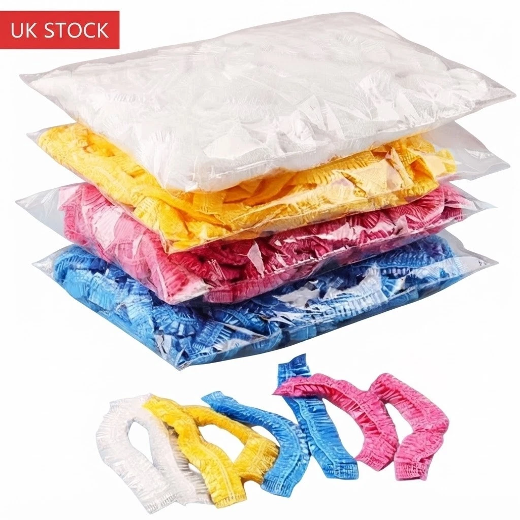 50-100 Stück Damen Einweg Kunststoff Wasserdicht Duschkappen Elastisch Badekappe UK