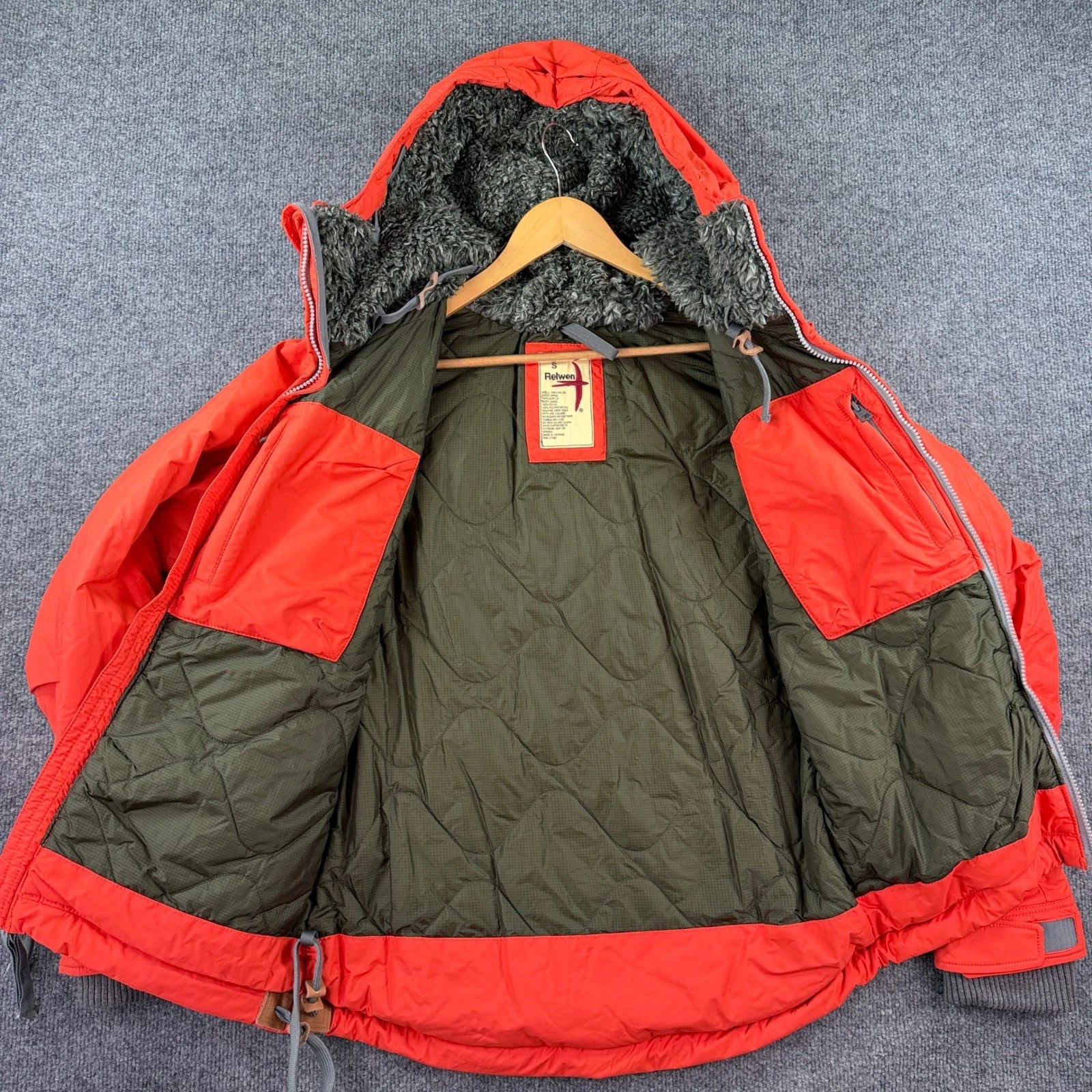 Relwen Jacket Mens S Orange Ski Snowboard Fur Hooded Puffer Military Field Coat - product detail image 4