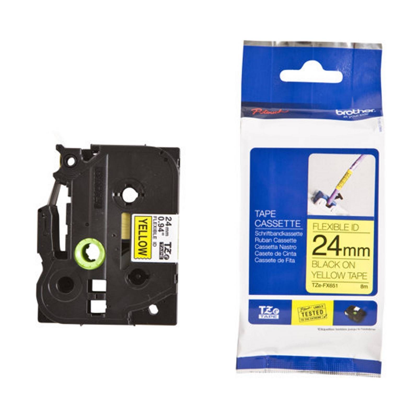Brother TZe-FX651 Black on Yellow 24mm Flexi ID P-Touch Labelling Tape