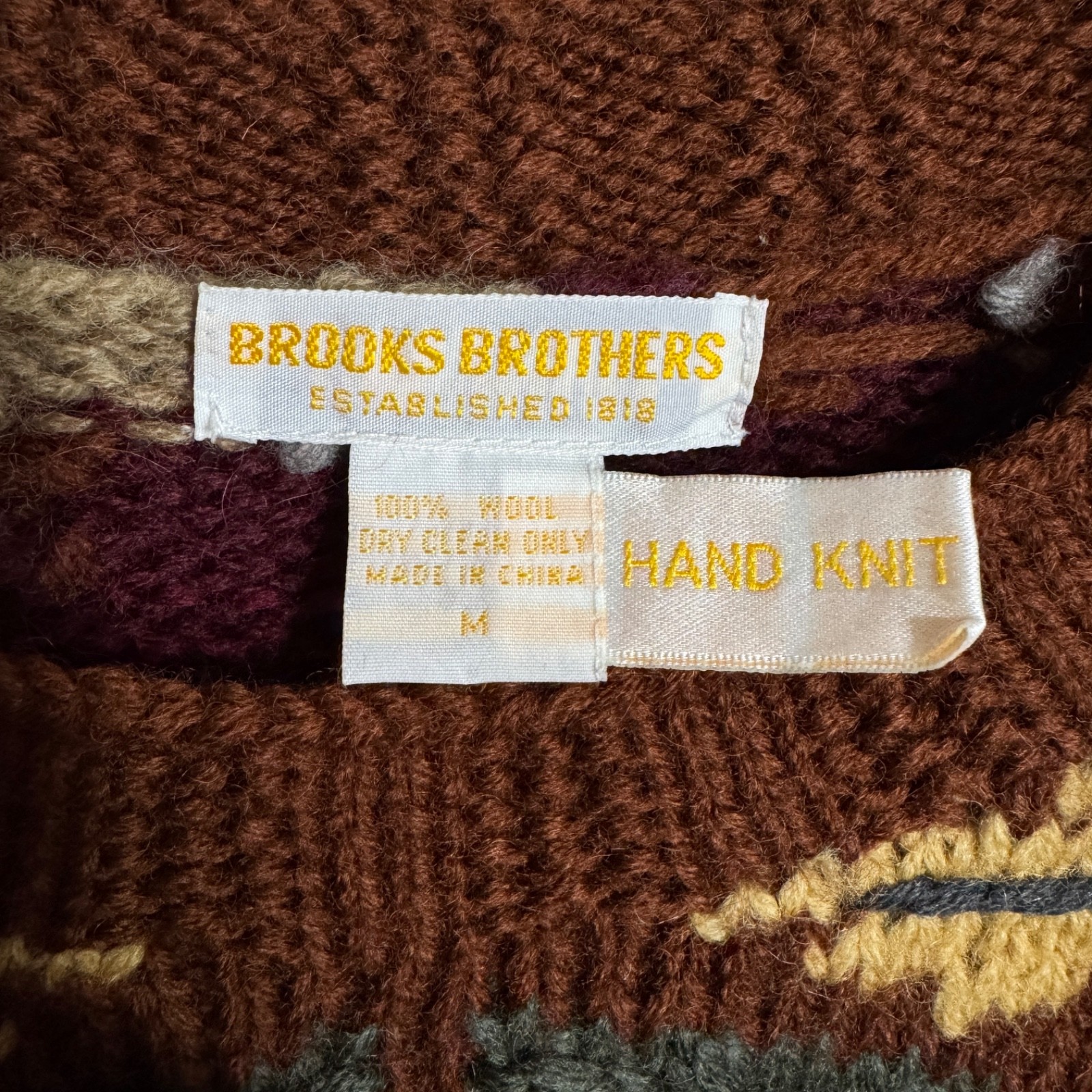 Vintage Brooks Brothers Hand Knit Wool Sweater M Oversized Heritage Lodge Cozy thumbnail 7