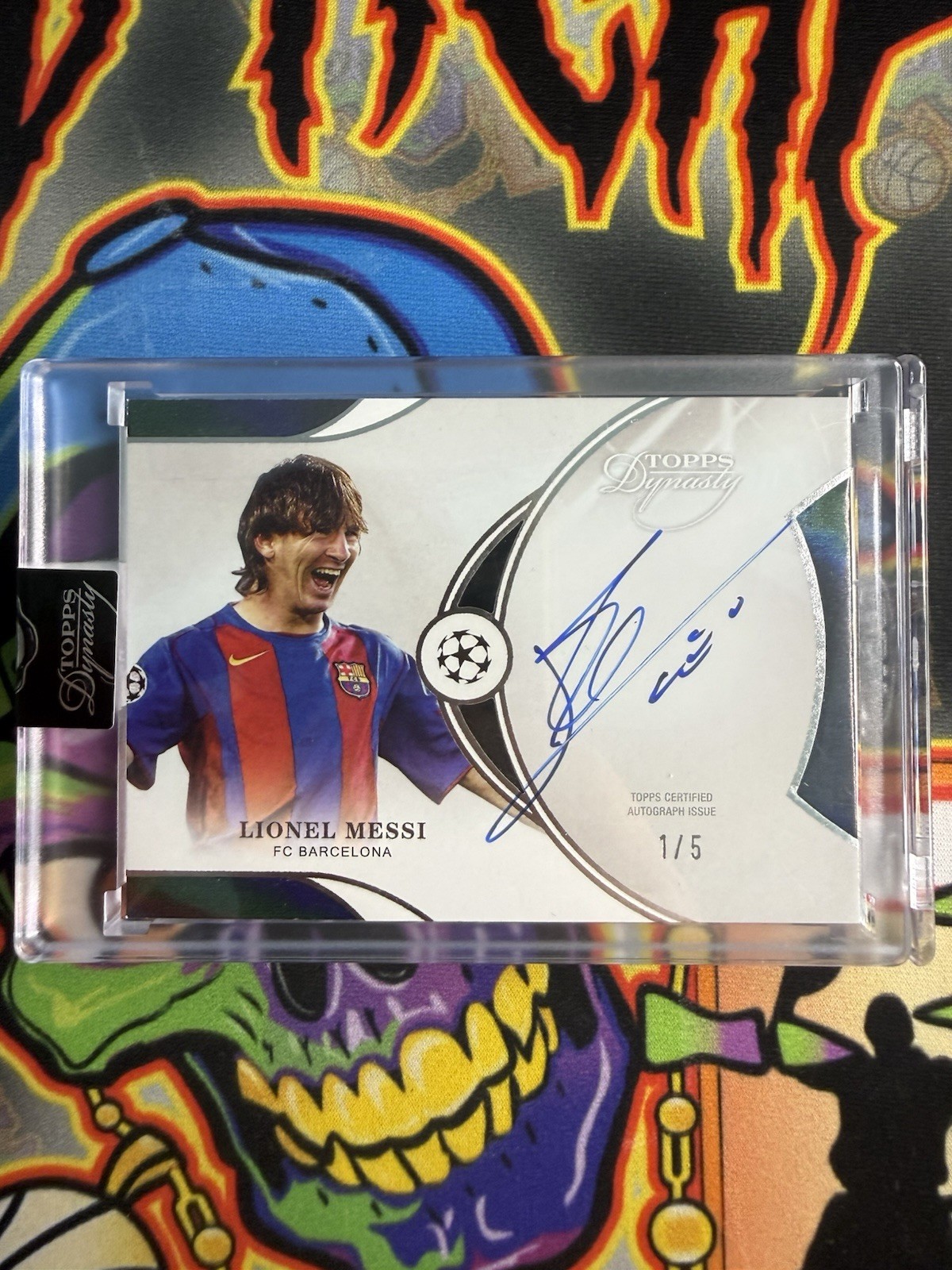 Lionel Messi 2024 Topps Dynasty UEFA UCC Debut Day Inscriptions AUTO Black 1/5