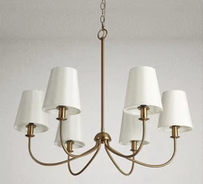 LNC 6-Light Transitional Plated Brass Linear Chandelier White Cone Fabric Shades